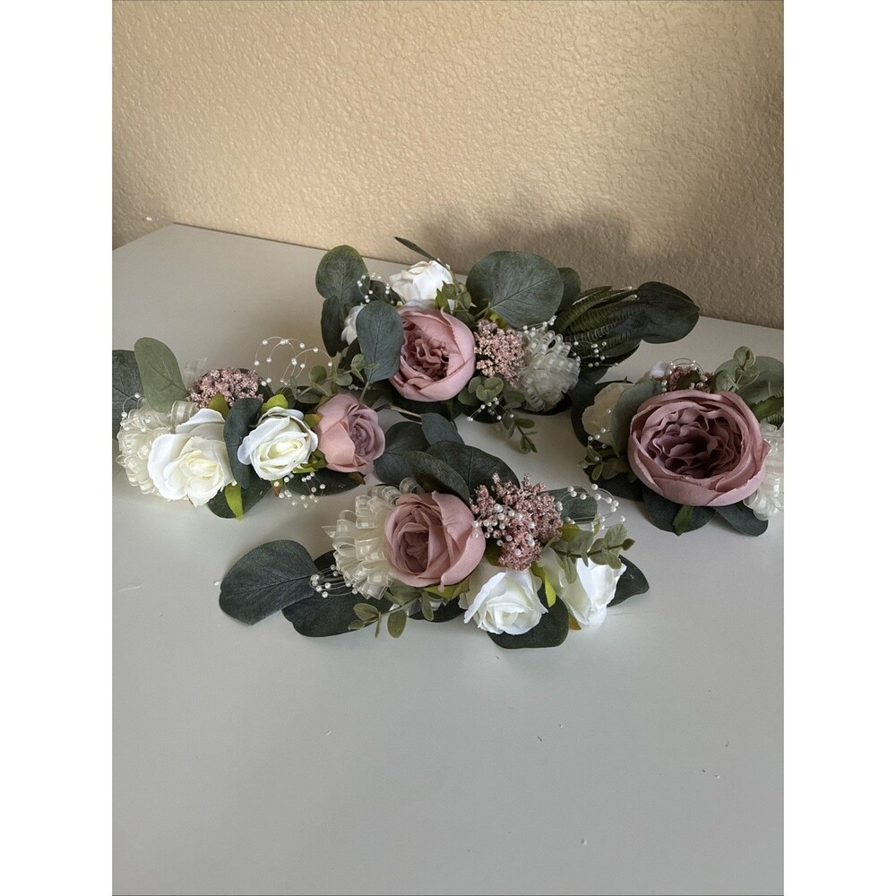 4 PCS Dusty Rose Sage Artificial Wedding Tiered Cake Flowers Arrangements Decor